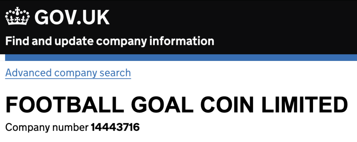 Football Goal Coin Limited Company Number